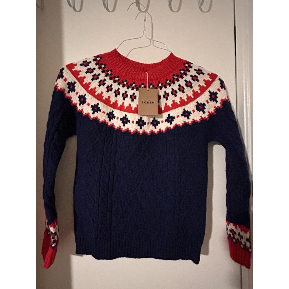 Mini Boden Kids' Eleanor Fair Isle Sweater in the Navy Cable Size 10-11y NWT